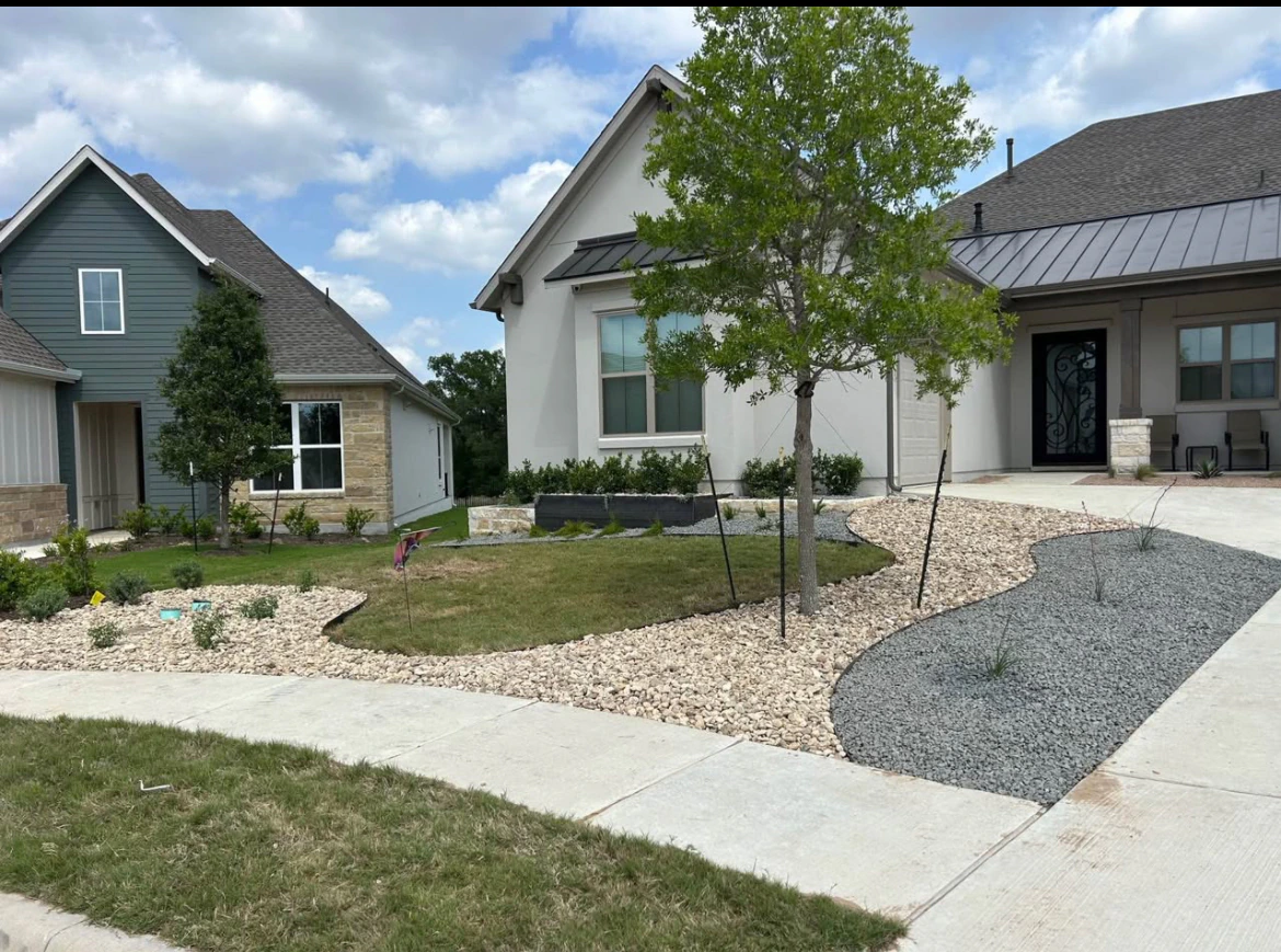 Front yard rock landscaping