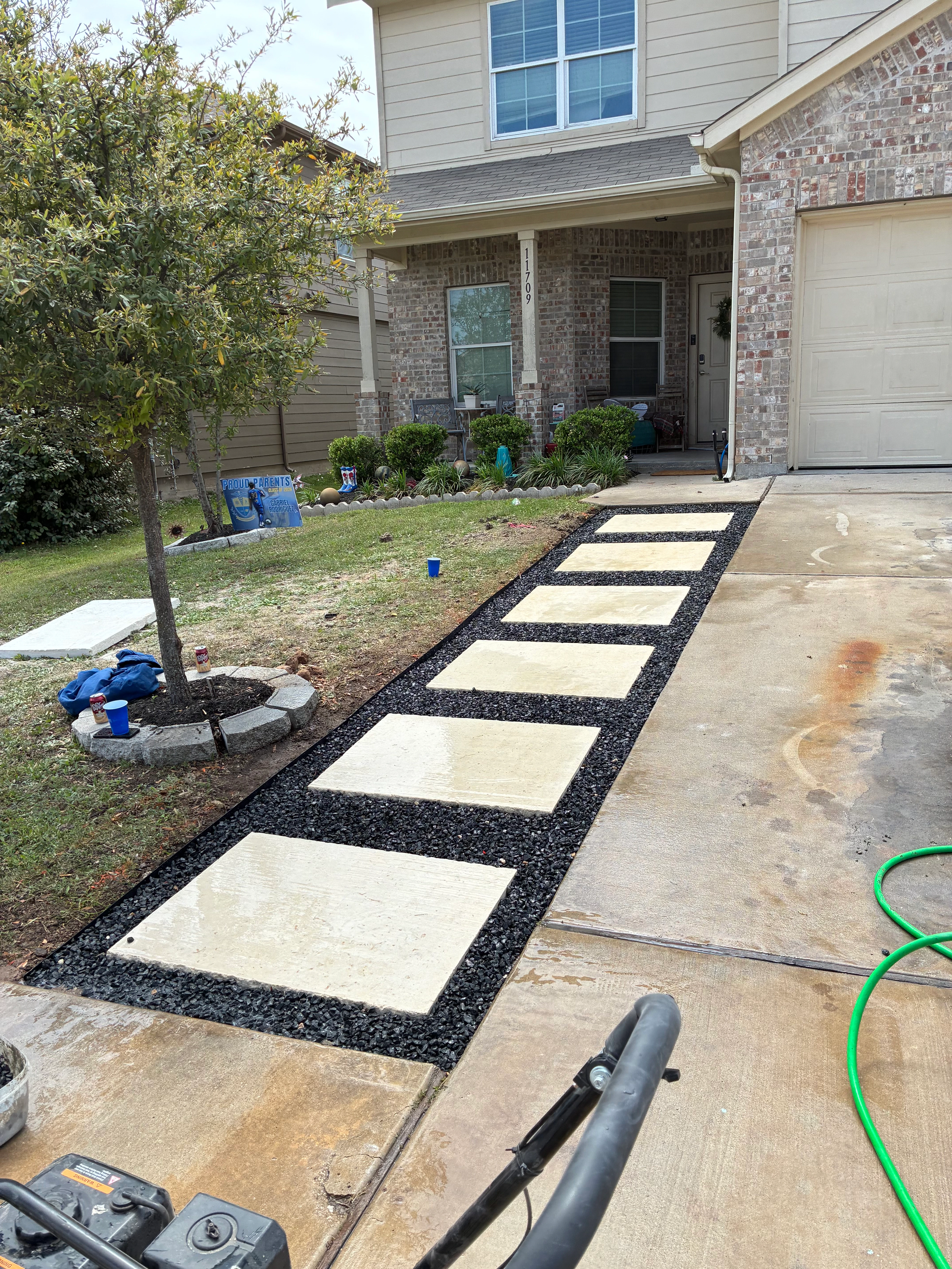 Black stone outdoor pathway